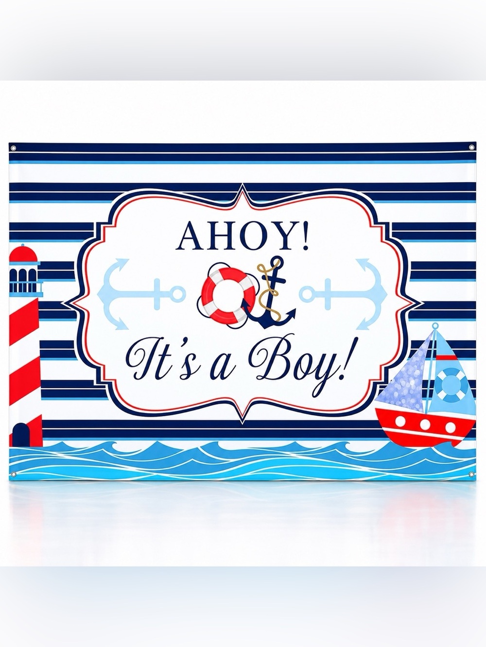 Ahoy It’s a Boy Nautical Baby Shower Backdrop 7x5ft Blue Marine